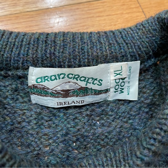 Aran Crafts Mens Irish Fisherman Cable Knit Wool Sweater Size XL Dark Green EUC - Picture 5 of 9